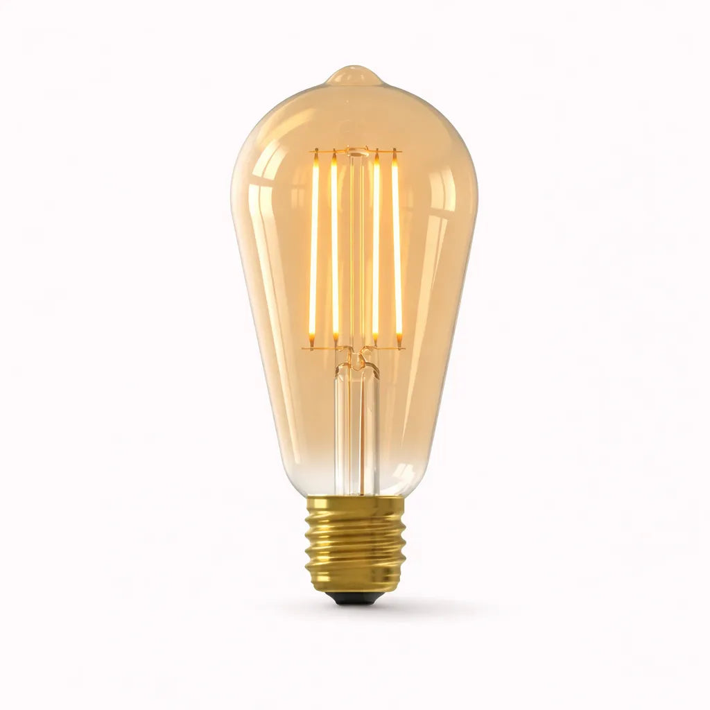 LED Filamentlamp Edison Gold Ø64 mm E27 dimbaar 2100K met warme amber gloed en zichtbare kooldraad filament