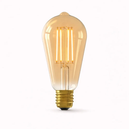 LED Filamentlamp Edison Gold Ø64 mm E27 dimbaar 2100K met warme amber gloed en zichtbare kooldraad filament