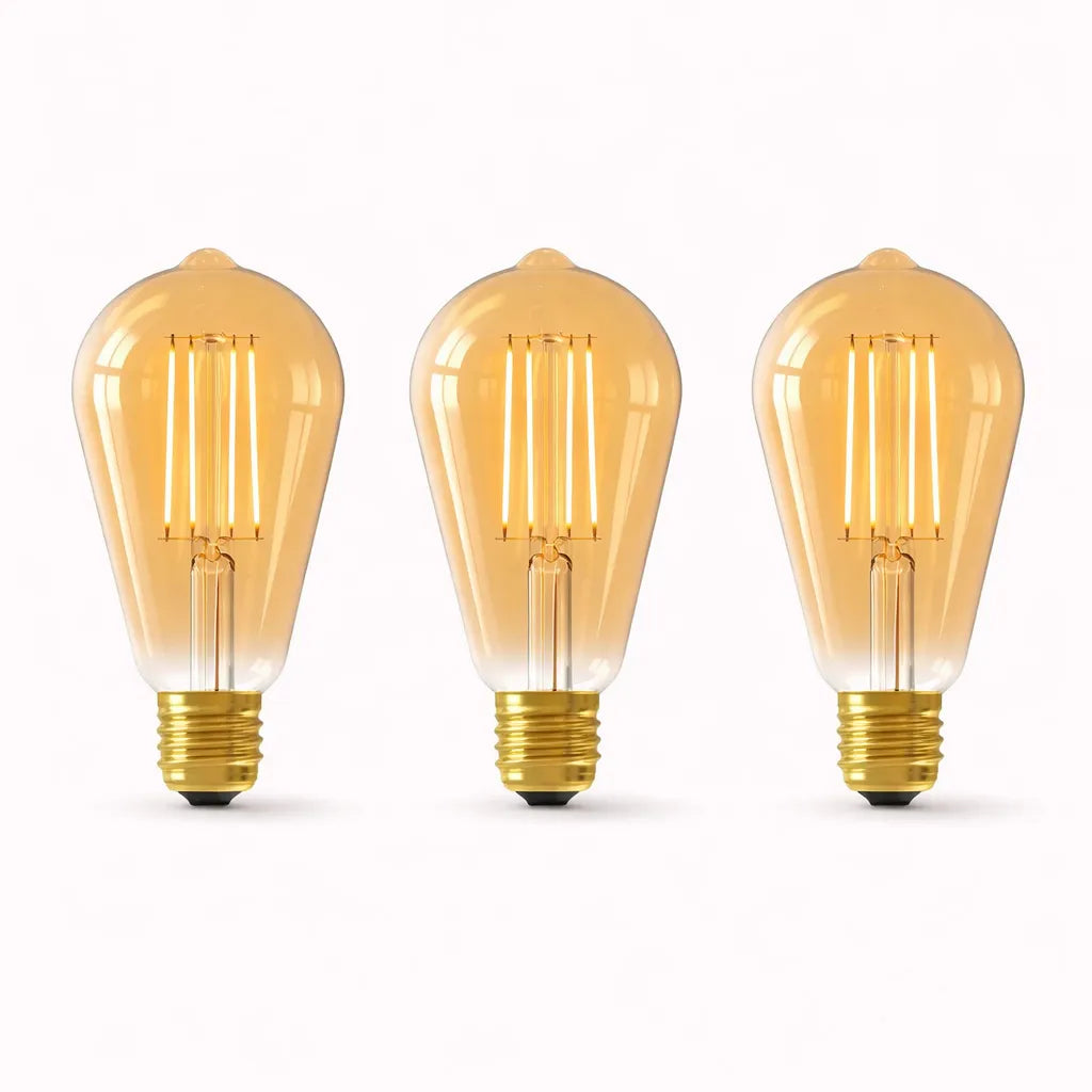 Set van 3 LED filamentlampen Edison Gold Ø64 mm E27 dimbaar 2100K met warme amber gloed en zichtbare filament