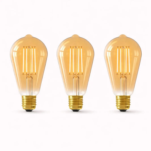 Set van 3 LED filamentlampen Edison Gold Ø64 mm E27 dimbaar 2100K met warme amber gloed en zichtbare filament