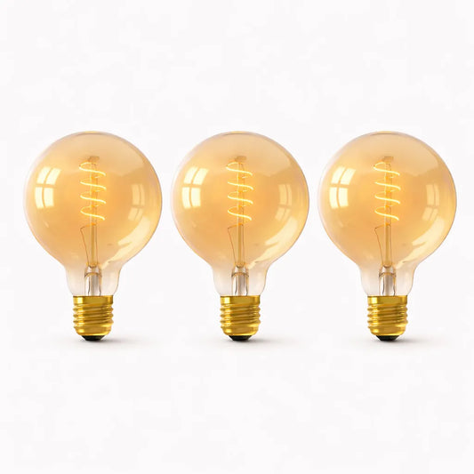 Set van 3 LED filamentlampen Globe Gold Ø95 mm E27 dimbaar 2100K met warme amber gloed en spiraal filament