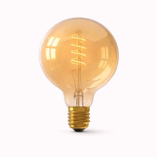 LED filamentlamp Globe Gold Ø95 mm E27 dimbaar 2100K met spiraal filament en amber glas